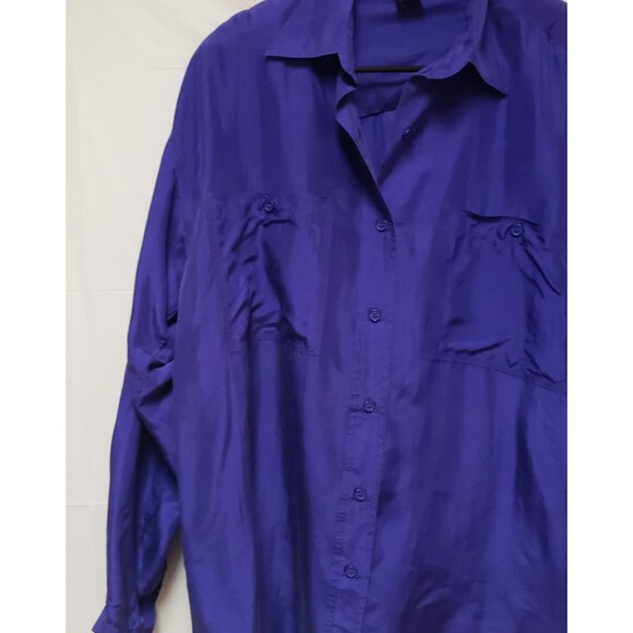 Marmie West Women’s 100% Silk Button-Up Shirt Deep Purple Long Sleeve Size M NWT - Picture 9 of 13